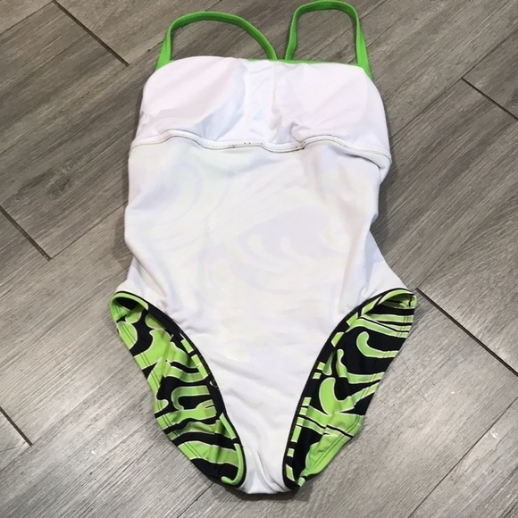 Nike Racing Black, Lime, White Swirl Print One Piece Swimsuit size 10 - Picture 5 of 7